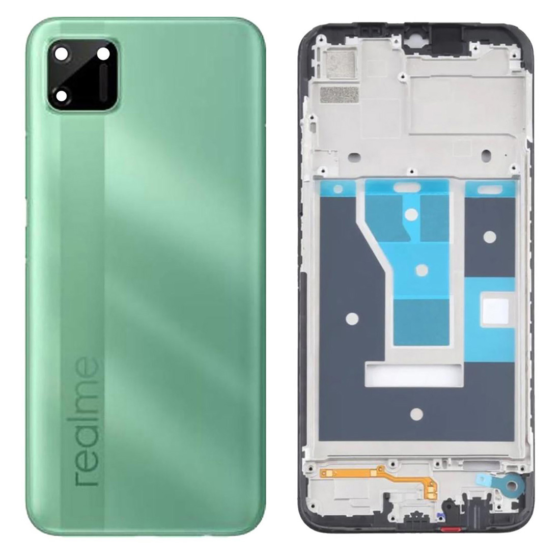 Realme C11 Middle Frame Housing With Power and Volume Buttons and Camera Lens Complete Body Casing Replacement For C11 - Green