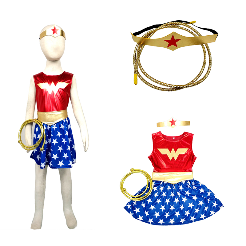 Wonder Woman Baby Cosplay Suit Child Toddler Costume Cosplay Outfit Party  Dress SuperHero Girls Rope - MixASale