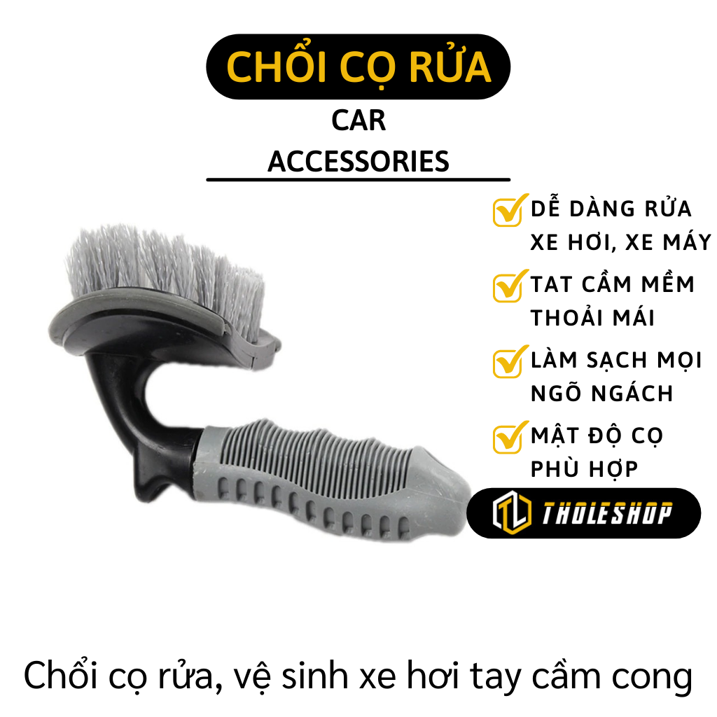 Cọ rửa xe tây cầm cong - Chổi cọ rửa vành lốp xe ô tô, xe máy - Bàn chải vệ sinh bánh xe chuyên dụng