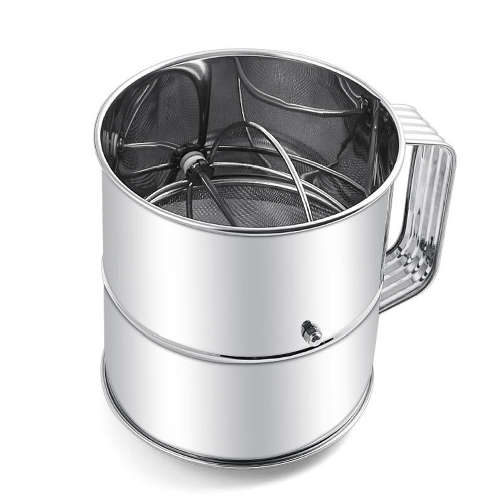 【HOMESTYLISH】 Stainless Steel Flour Sieve with Rotating Mixing Handle for Cake Making Great