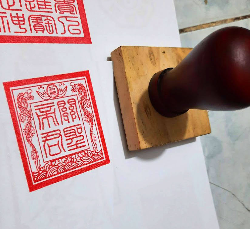 Ấn Triện Quan Thánh Đế Quân Song Long Ấn 6x6cm cao su nhập khẩu siêu bền gỗ chắc chắn không bao gồm hộp mực