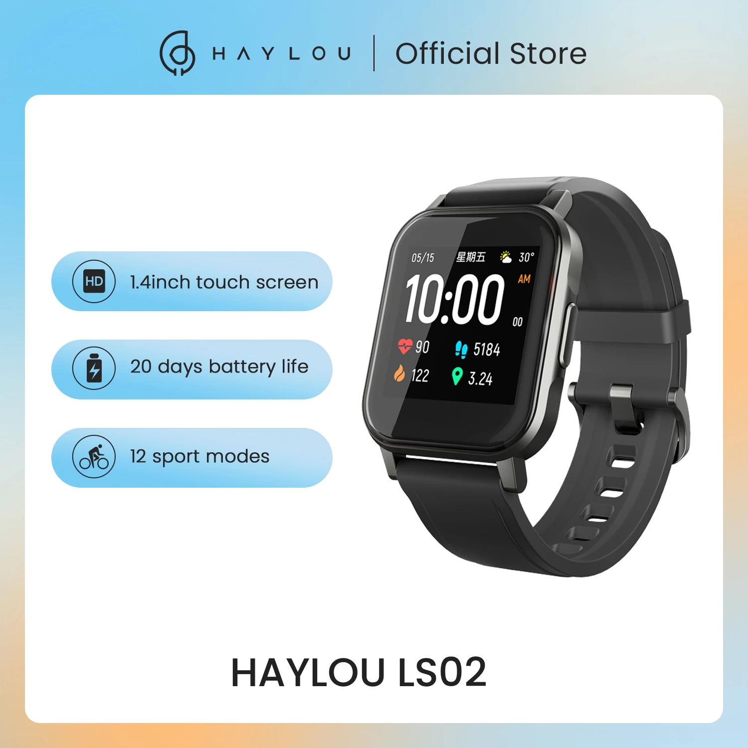 Haylou SmartWatch LS02 tiếng Anh phiên bản 12 chế độ thể thao 14 inch lớn HD màn hình Bluetooth 5.0 thông minh xem chờ dài IP68 quản lý ngủ không thấm nước Smartđồng hồ thumbnail