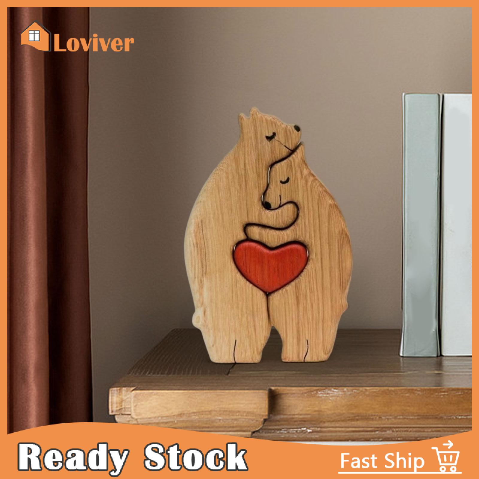 Loviver Bear Shaped Wooden Art Puzzle Wooden Bear Jigsaw Sculptures Cute Wooden Decor for Birthday Gifts for Mom and Dad Housewarming