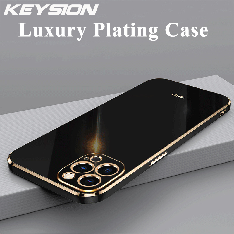 KEYSION Luxury Plating Case for iPhone 15 Pro Max 15 Plus Soft TPU Silicone Square Shockproof Phone Cover for iPhone 14 13 12 11