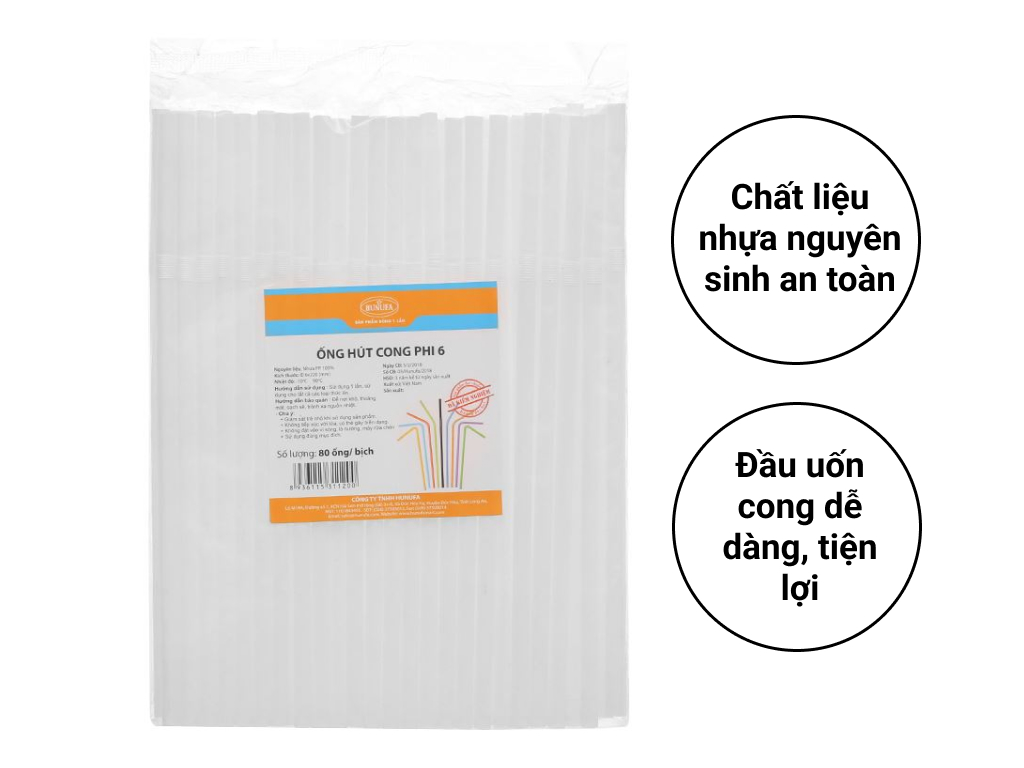 Ống hút nhựa cong Hunufa 20cm (80 cái)
