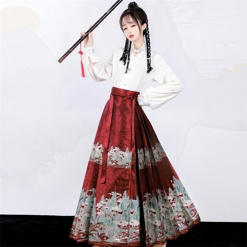 Liqianli jiangshan bộ váy hán phục cách tân in hình ngựa cách tân 6.23