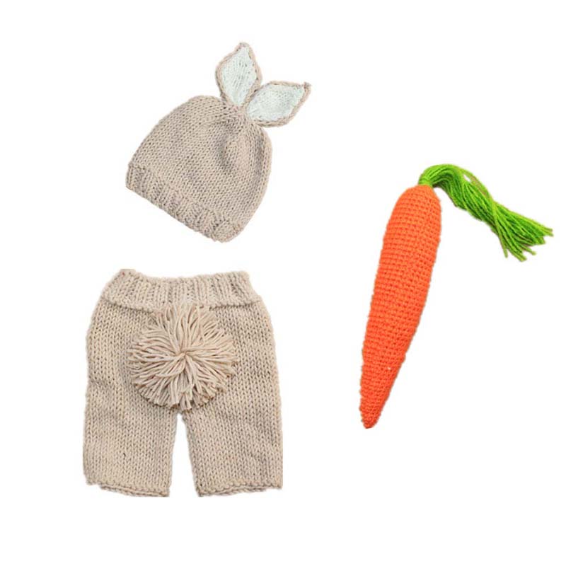Pickmine 2023 new Newborn Photography Props Baby Easter Bunny Carrot Outfits Handmade Crochet Knitted Rabbit Hat Shorts Set