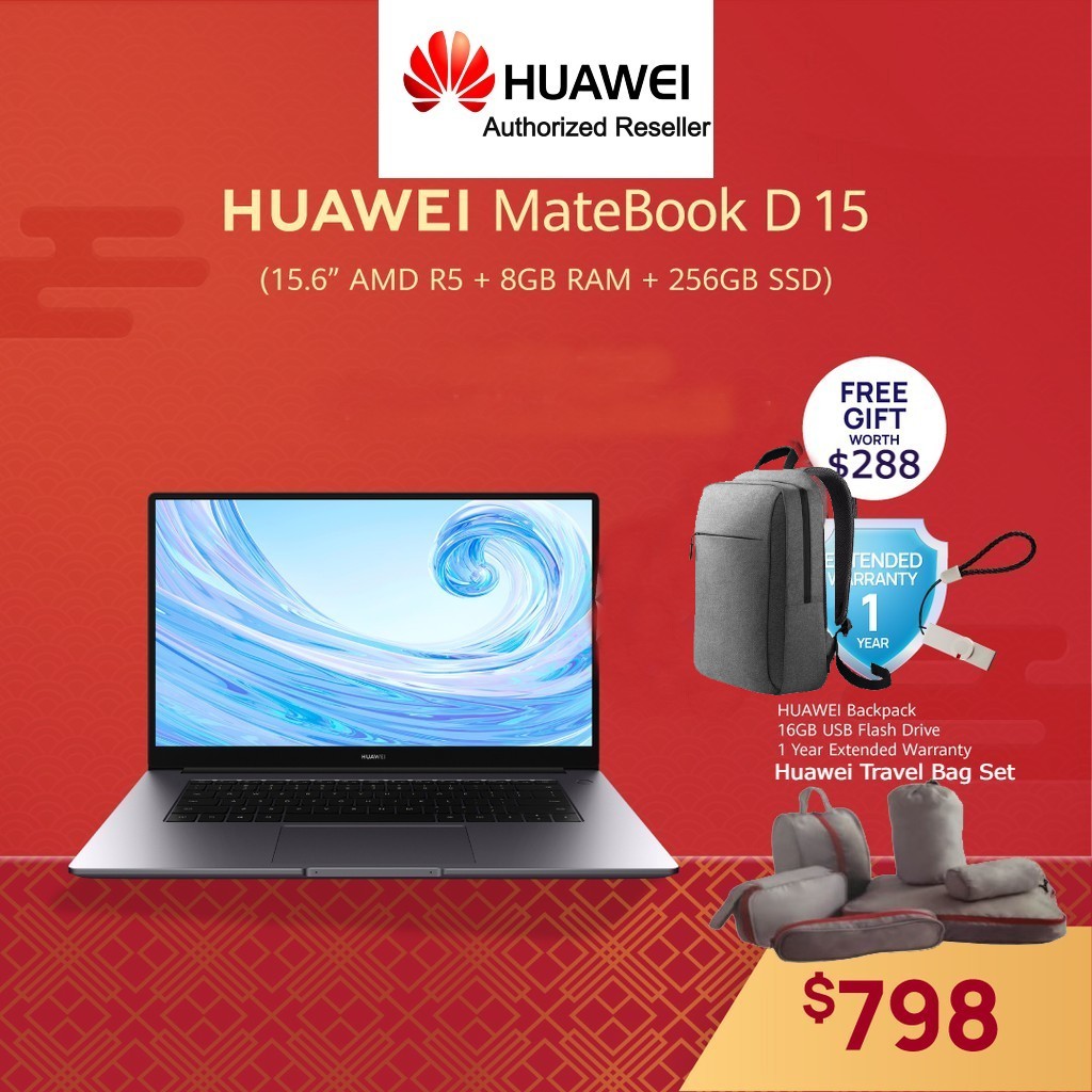 Huawei Matebook D15 Laptop 8gb Ram 256gb Ssd Amd Radeon Vega 8 15 6 Screen Fullview Display Huawei Share One Touch Finger Print Lazada Singapore