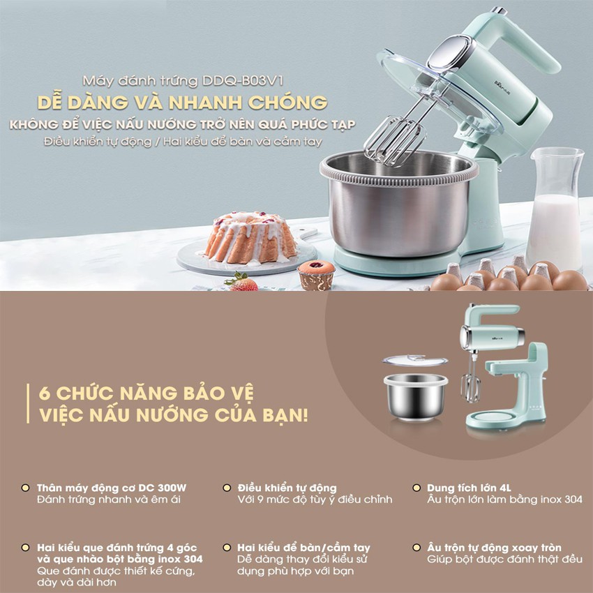Máy đánh trứng trộn bột cầm tay xanh nhạt Bear