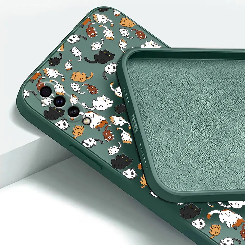 Cute Cartoon Cat Animal A30S Case For Samsung Galaxy A50 A7 2018 A30 S A20 A70 M30S M14 M31 M32 M51 Liquid Silicone Phone Covers. 