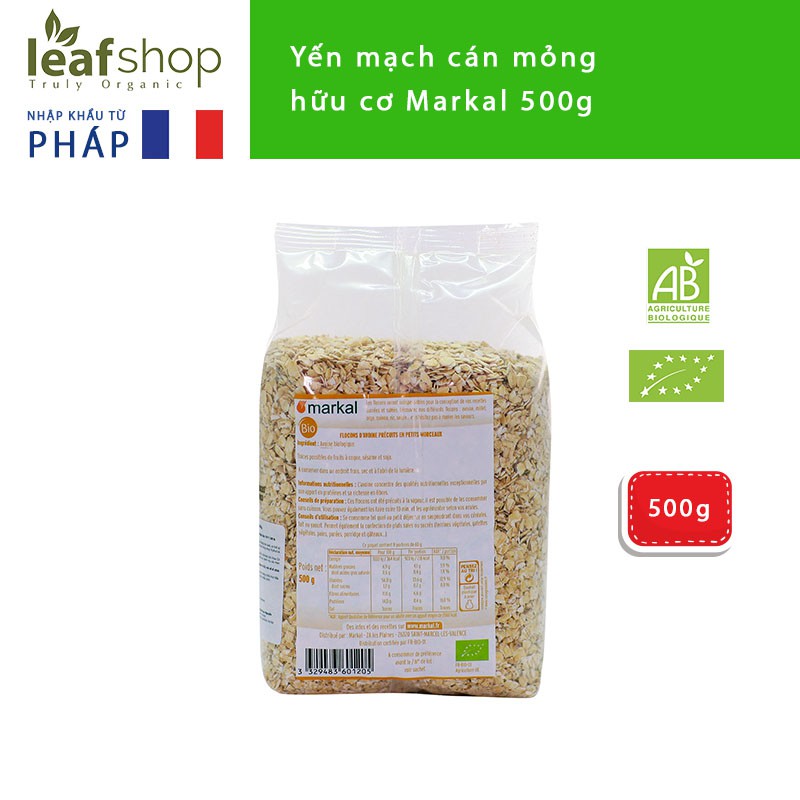 Yến mạch hữu cơ cán mỏng Markal 500g -Leaf organic