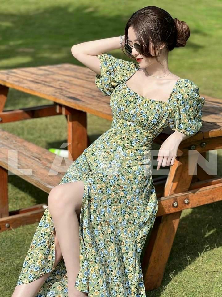 Đầm lụa có mút cực thời trang, xẻ tà, nút bọc, size dưới 60 kg bao xinh DX