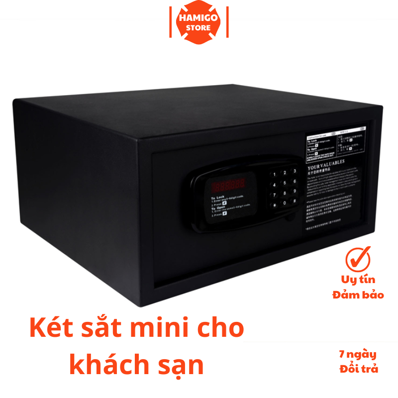Két sắt mini thông minh dùng cho khách sạn mở khóa điện tử và khóa cơ chống cháy nổ, két sắt bảo mật hamigo42