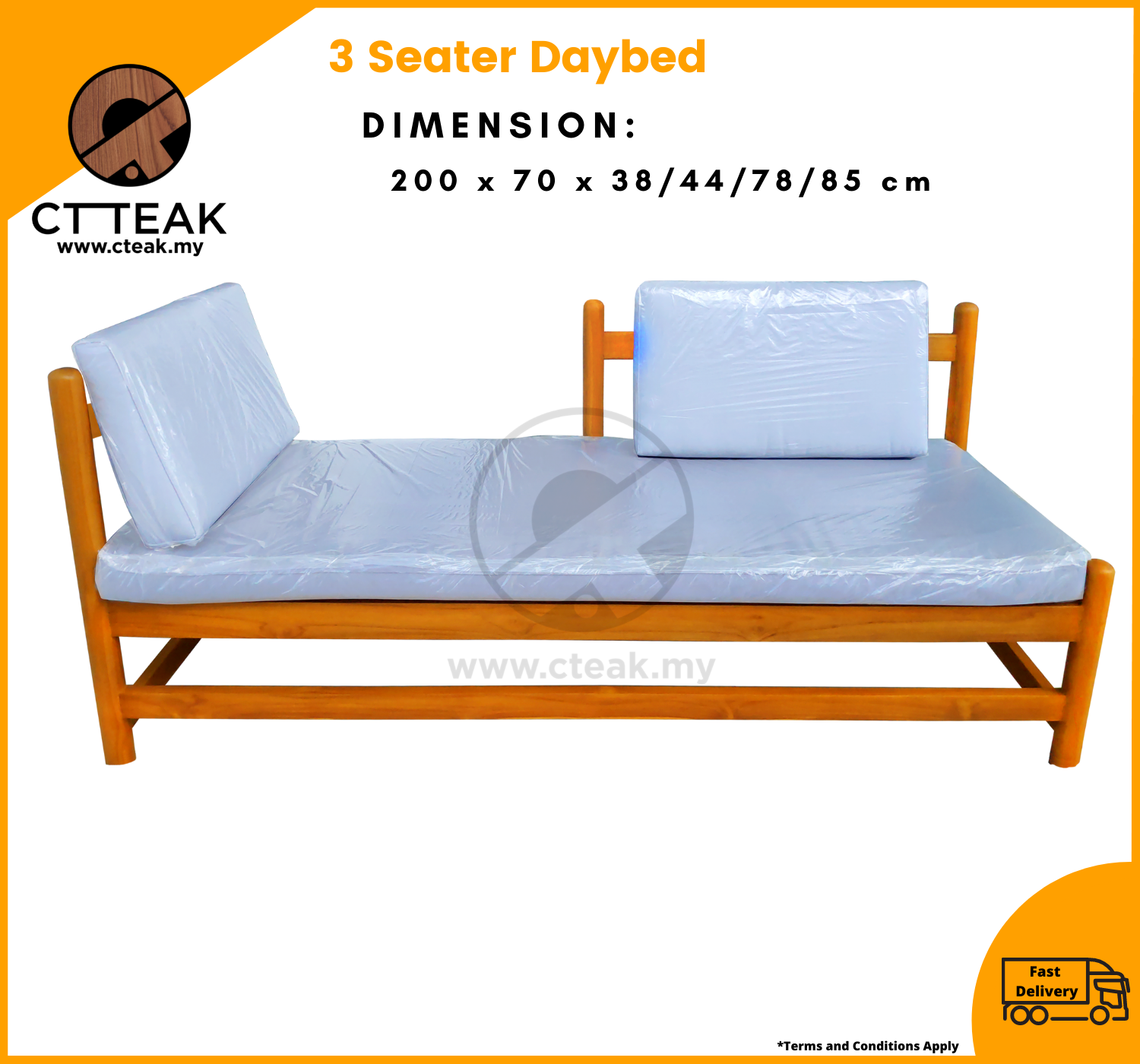 CT Teak Furniture Jati / Teak Wood 3 Seater Daybed with Cushion Lazada