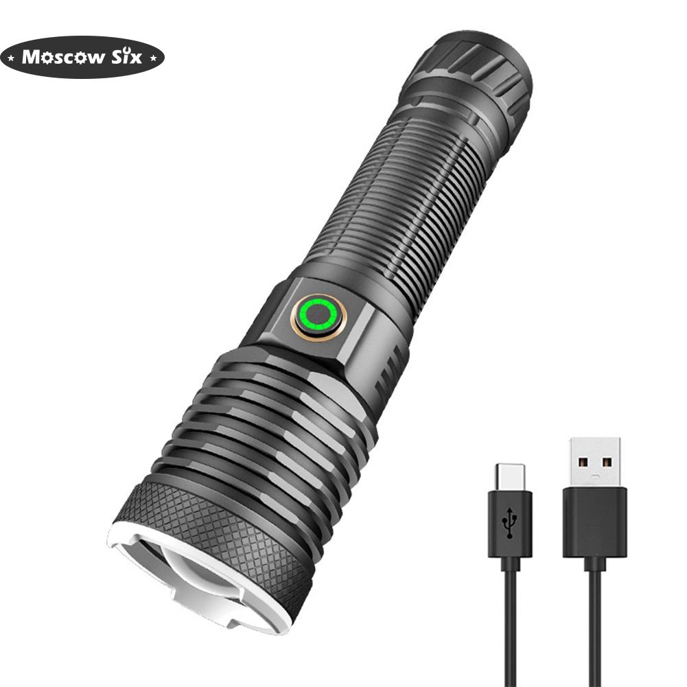 30w led long range flashlight ipx4 waterproof 800lm zoom torch type-c usb rechargeable 4 modes camping hiking supplies