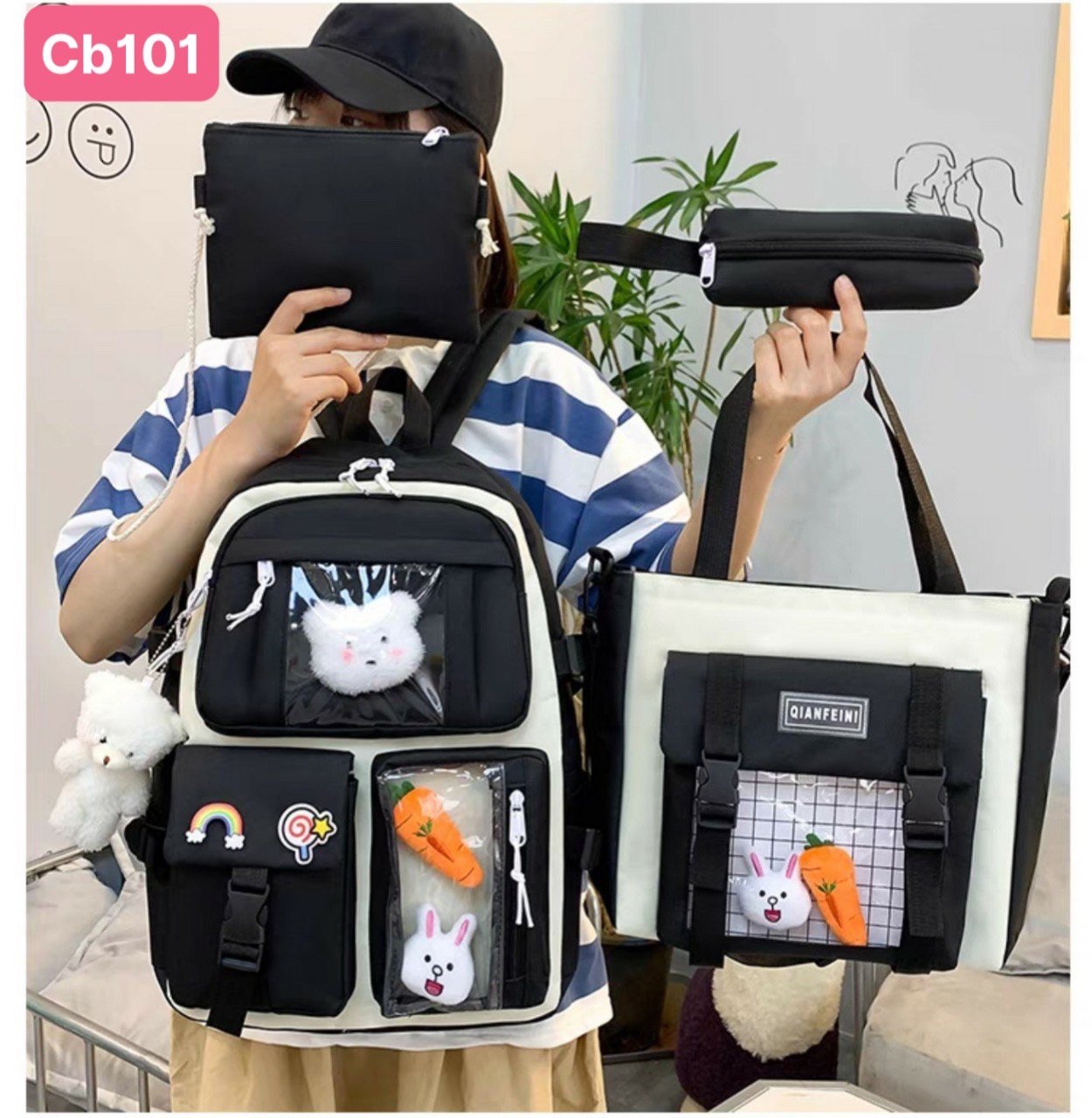 combo balo 4 món chú gấu dễ thương cb101