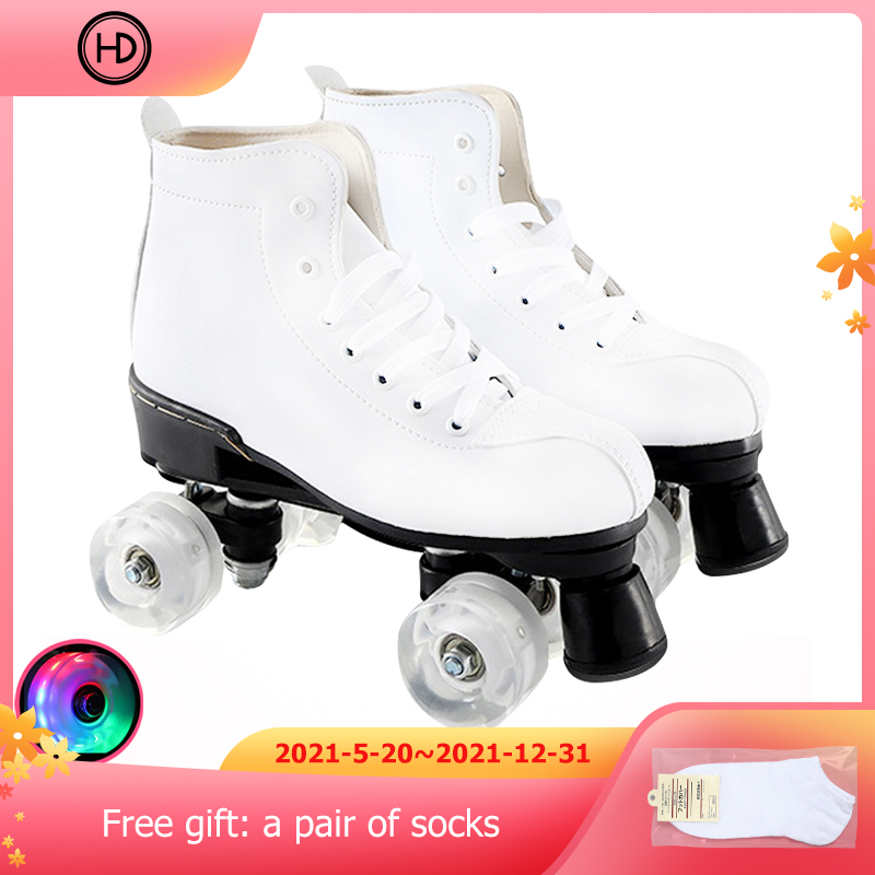 Giày trượt patin hàng đôi màu trắng dành cho người lớn giày trượt patin giày trượt patin hàng đôi nam và nữ dành cho người lớn đèn flash bốn bánh