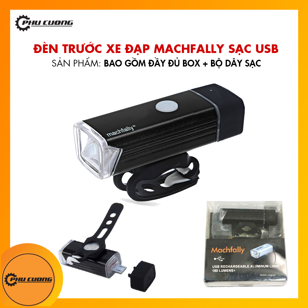Đèn trước xe đạp machfally sạc usb màu đen - 4 chế độ sáng 180 lms