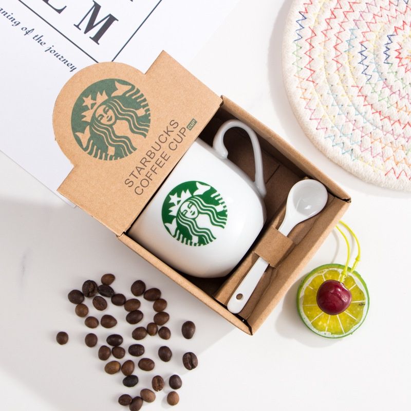 Bộ Cốc Starbucks Bằng Sứ Kèm Thìa Cao Cấp