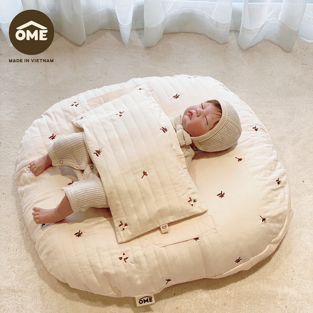 Gối Chống Trào Ngược cho bé OME SIZE NHỎ chần bông vỏ họa tiết thêu cho bé sơ sinh Hàng cao cấp chính hãng OME Zimbababy