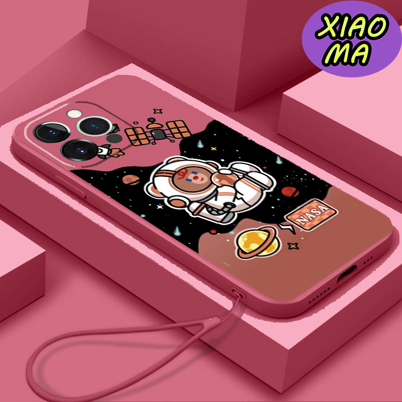 For iPhone 14 Pro Max CellPhone Case Cute Bear Universe Moon Pattern Candy Color Phone Case