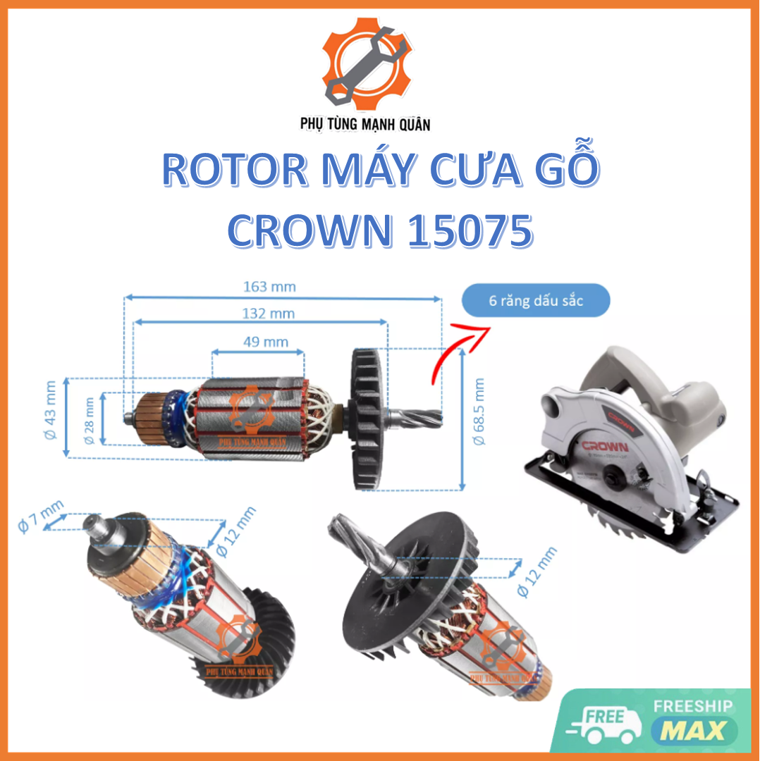 rotor/ruột máy cưa gỗ 15074 Crown tặng kèm chổi than cao cấp
