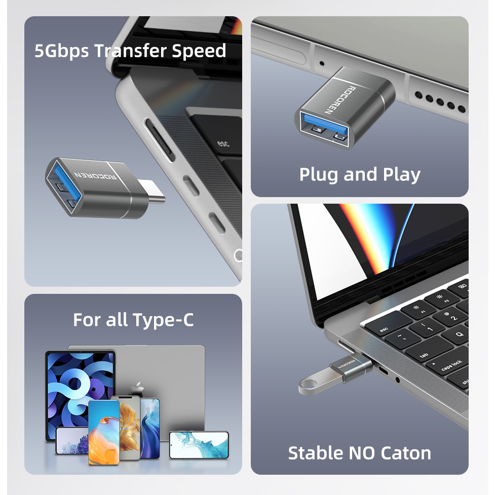 Đầu chuyển đổi OTG USB Type C sang USB A  Rocoren (TYPE C Male to USB Female Cable Adapter Converter)