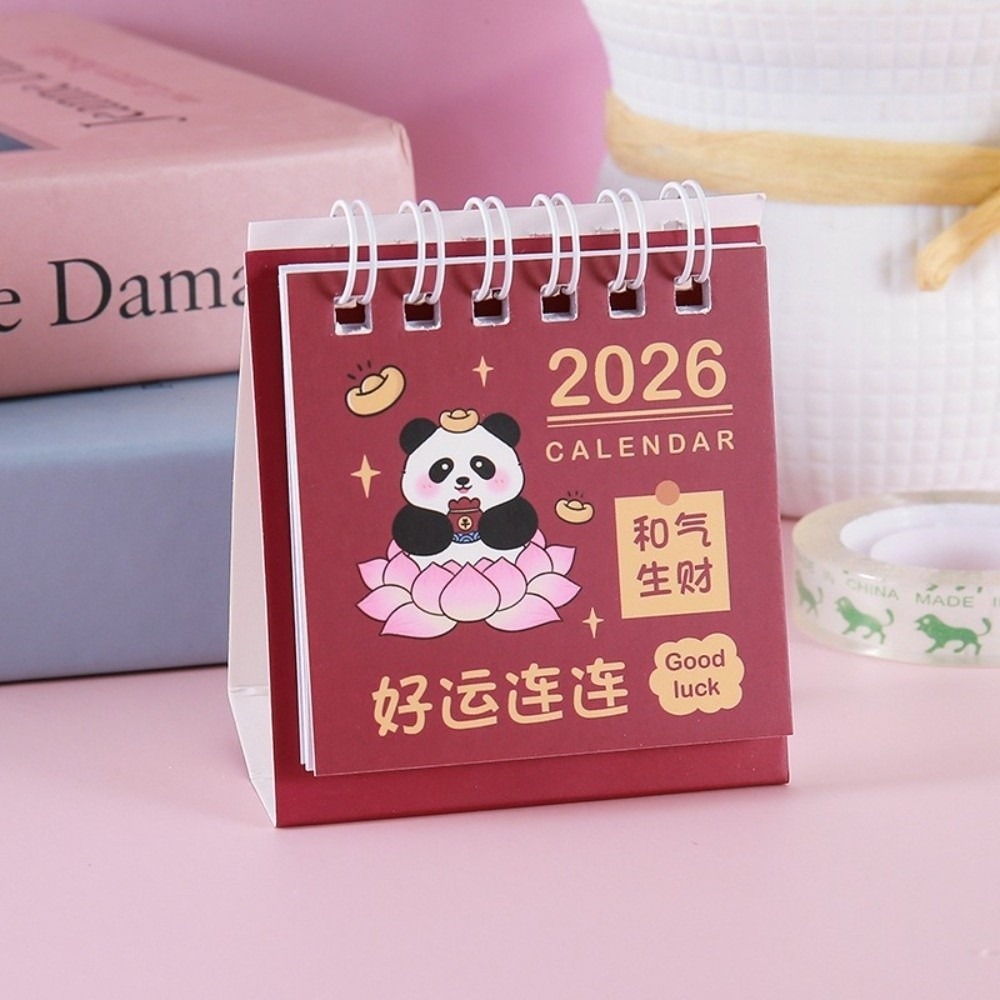Cute Mini 2026 Desk Calendar Coil Binding Flip Desktop Calendar Cartoon Daily Planner Office School Supplies. 