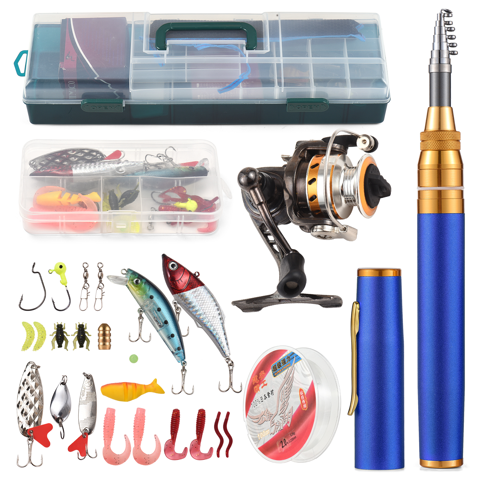 LIXADA Reel Fishing Rod Combo Set Mini, Stylo Télescopique de Poche Portable Canne à Pêche Pôle Bobine en Alliage d'aluminium Ligne de Pêche/ Souple/Leurre Jig Hooks (Noir
