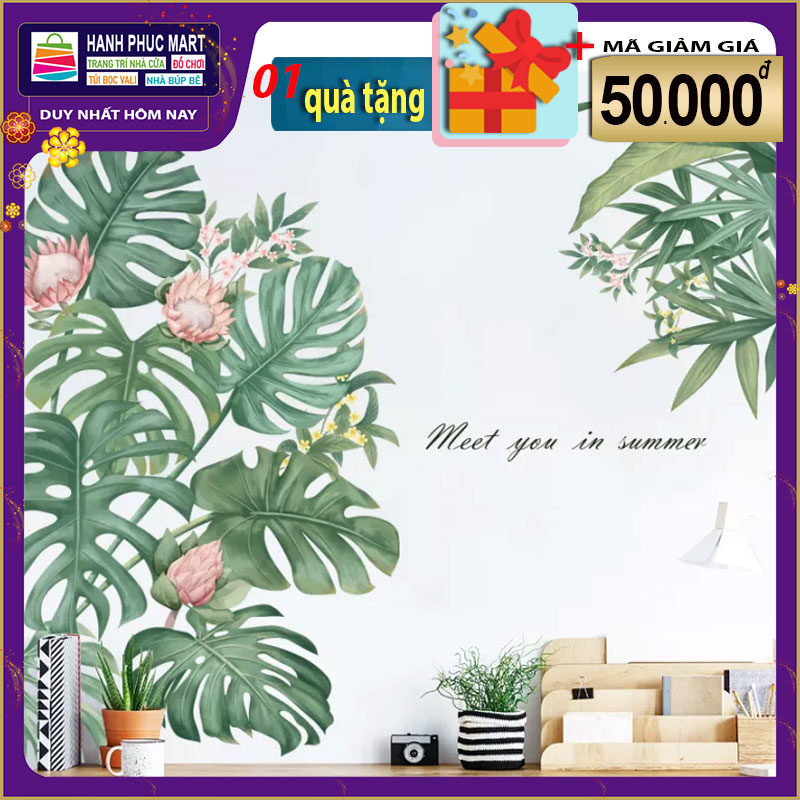 Sticker Giấy Dán Tường Decal Dán tường Mẫu Hoa Lá Cực Xinh ZH022