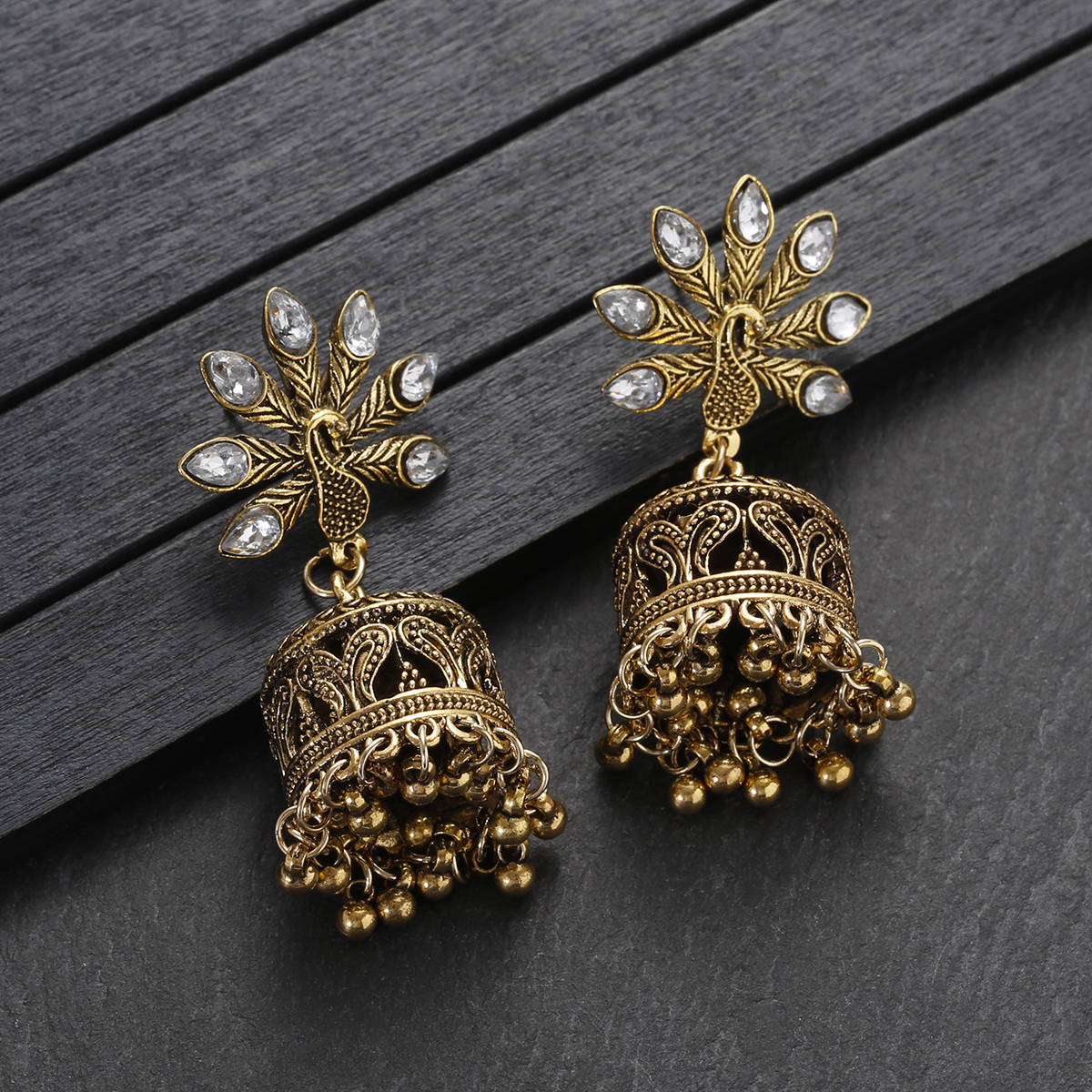 Retro Bohemia Style Gold And Silver Color Earrings Hollow Out Beaded Tassel Indian Ethnic Hanging Jewelry Earring For Women