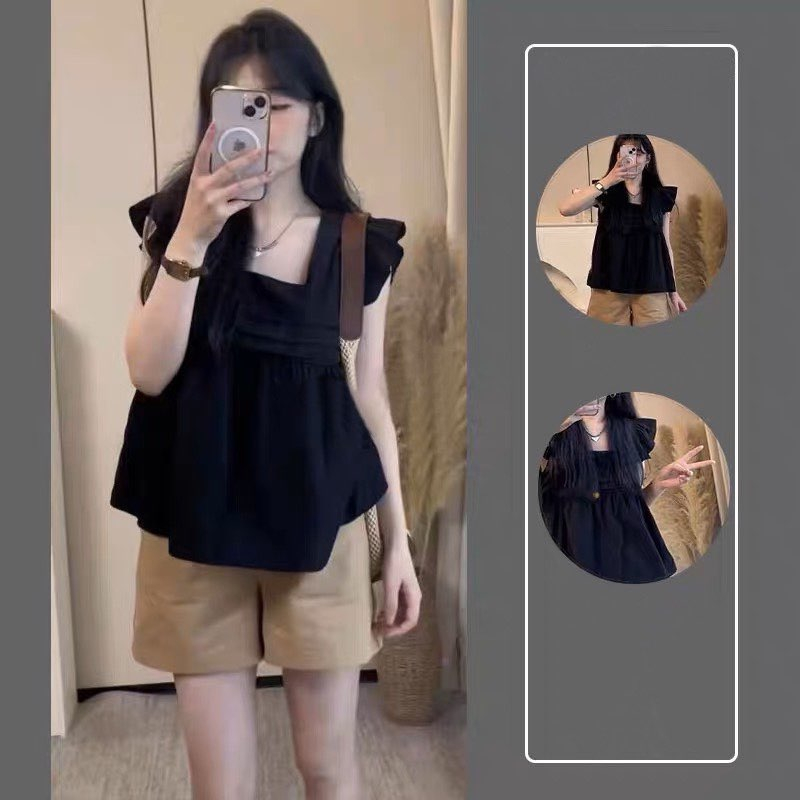 Set áo kiểu dáng tiểu thư babydoll cánh tiên kèm quần short