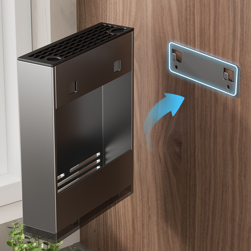 HANGDIAN  【Miễn phí vận chuyển】Đũa Giá để giỏ Bộ đồ ăn gắn tường bếp không đục lỗ muỗng Giỏ đựng đũa túi đựng công cụ hộp trữ ráo nước gia dụng