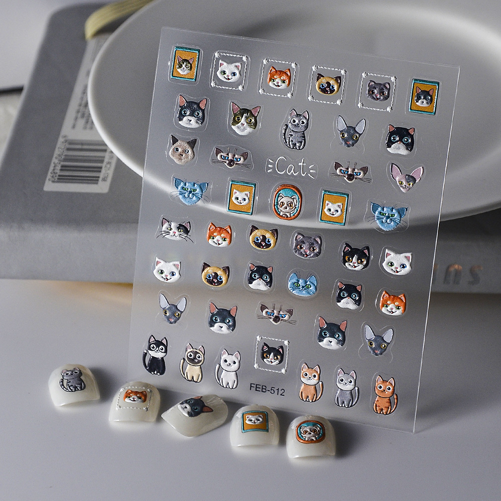 Sticker Nail 5D Lụa Nổi | Bé Mèo | Hình Dán Móng Tay FEB-512