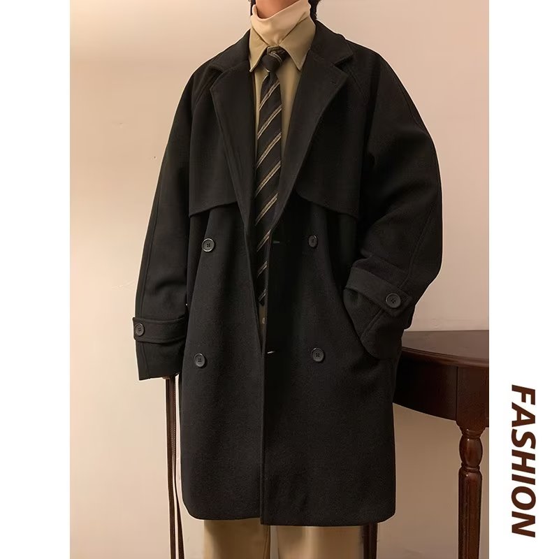 LIVE GREAT Men's coat - Double-breasted chic trench coat Men autumn and winter fat big size long trench coat Shelby wool coat