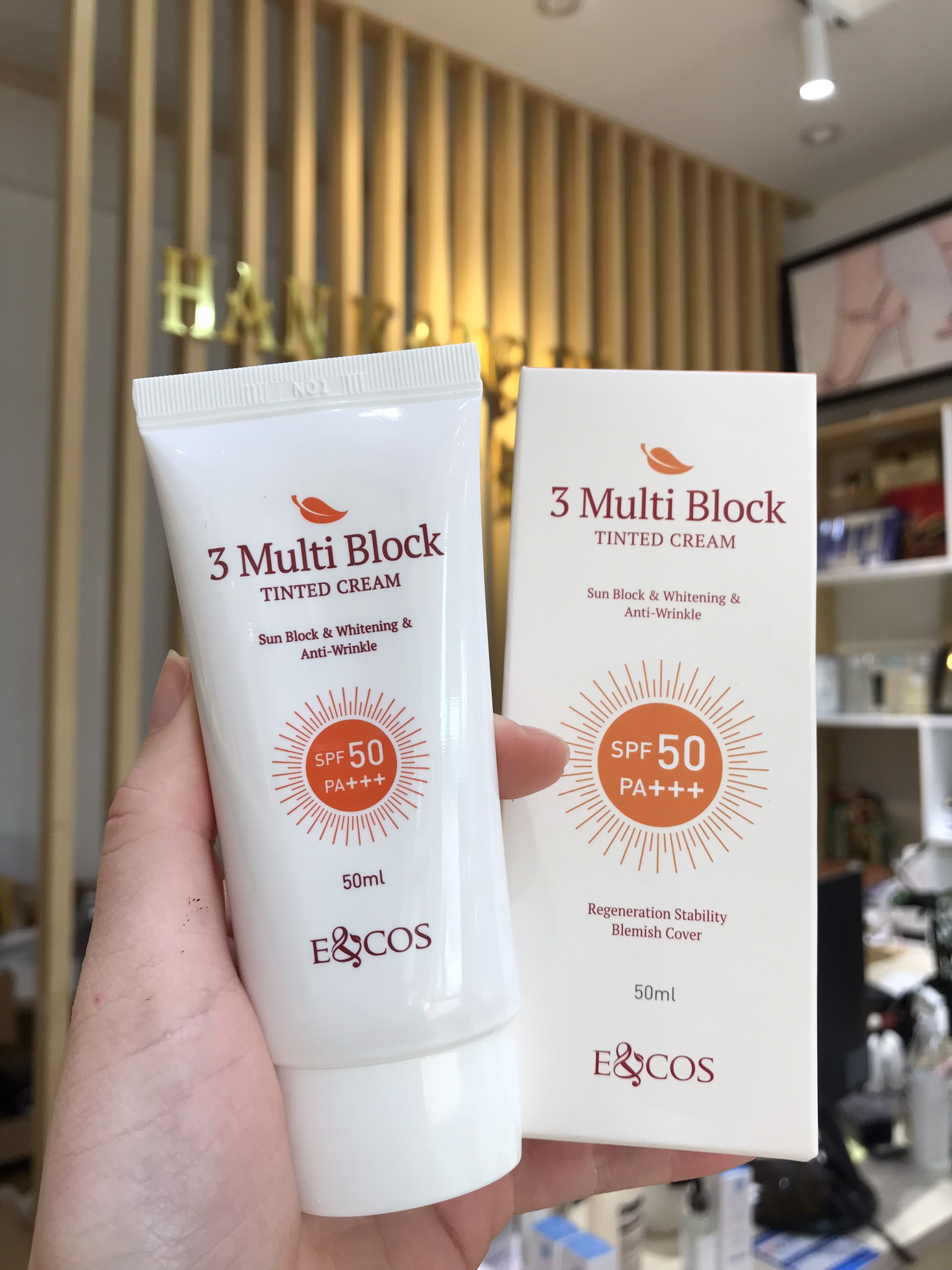Kem chống nắng 3 multi block tinted cream e&cos cho da treatmeat kiềm dầu, nâng tone 50ml