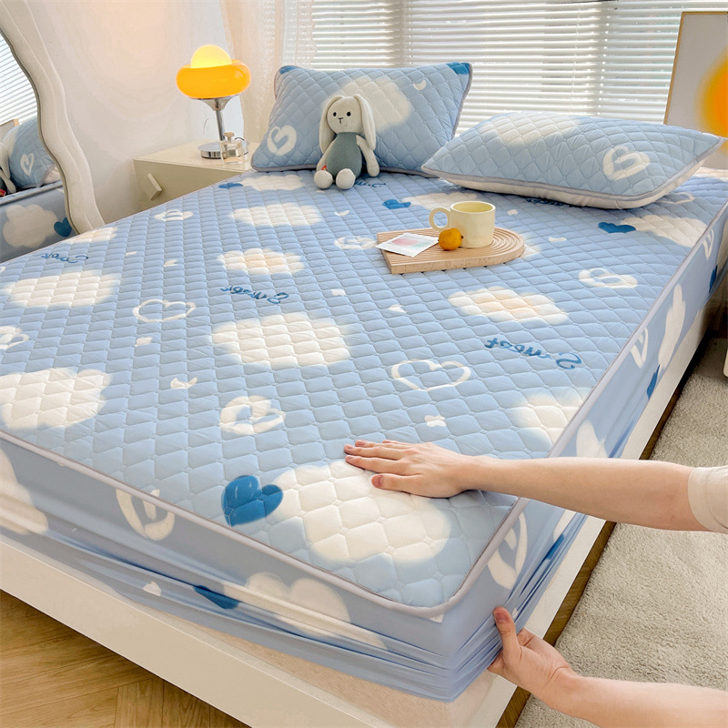 Cotton-padded bedspread A-type thick sanded bedspread Household double-washed cotton mattress protective cover