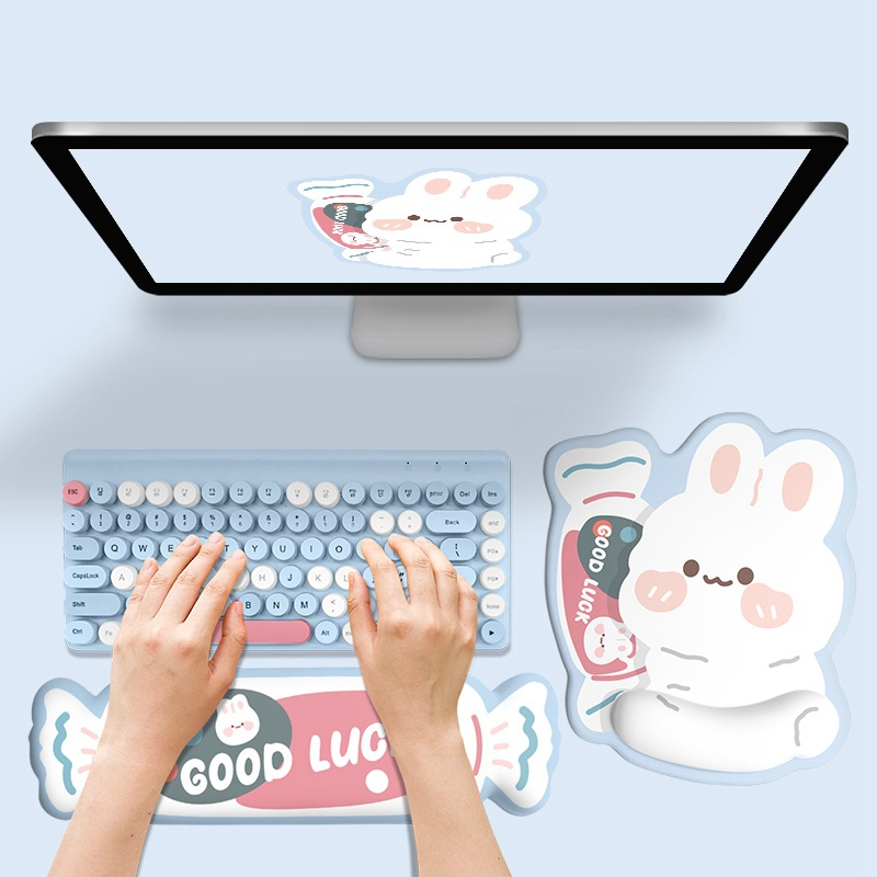 Cute rabbit wrist rest pad mouse pad set (soft sponge ergonomic comfort wrist rest)