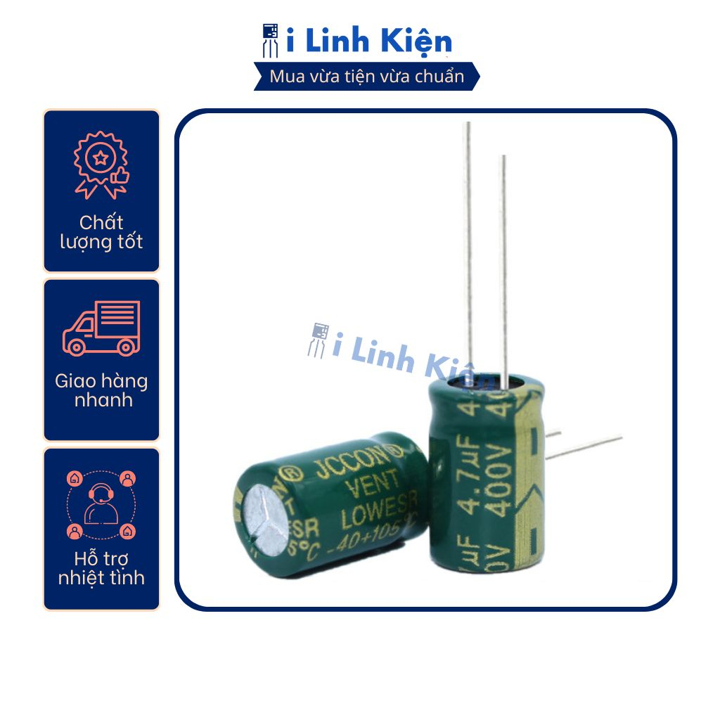 Tụ hóa 400v 4.7uf 8x12mm tần số cao chất lượng tốt.