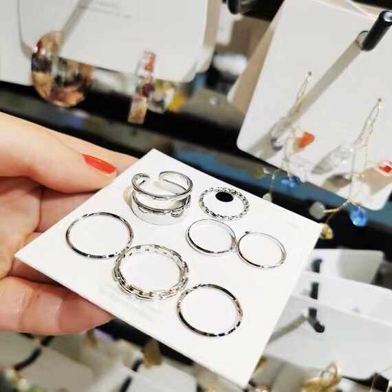 【I was hyLed uL】7-piece combination plain ring ring women's ins tide neutral food finger ring adjustable cool dark male cool tail ring ring ring. 