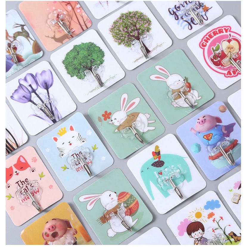 Set 5 Móc Dán Tường Siêu Dính In Hình 3D Độc Đáo