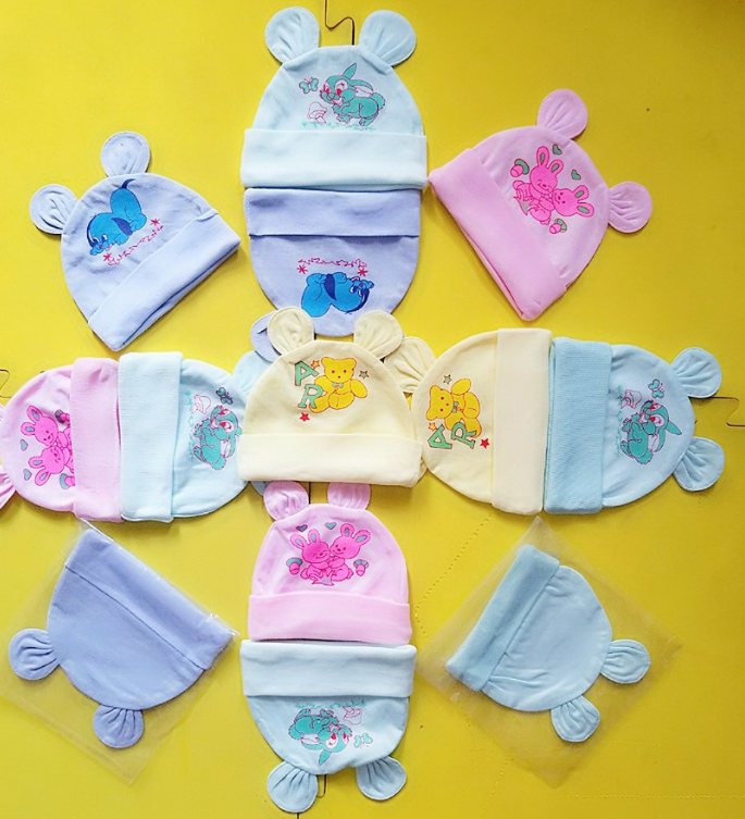 Combo 4 nón sơ sinh vải cotton co giãn 4 chiều