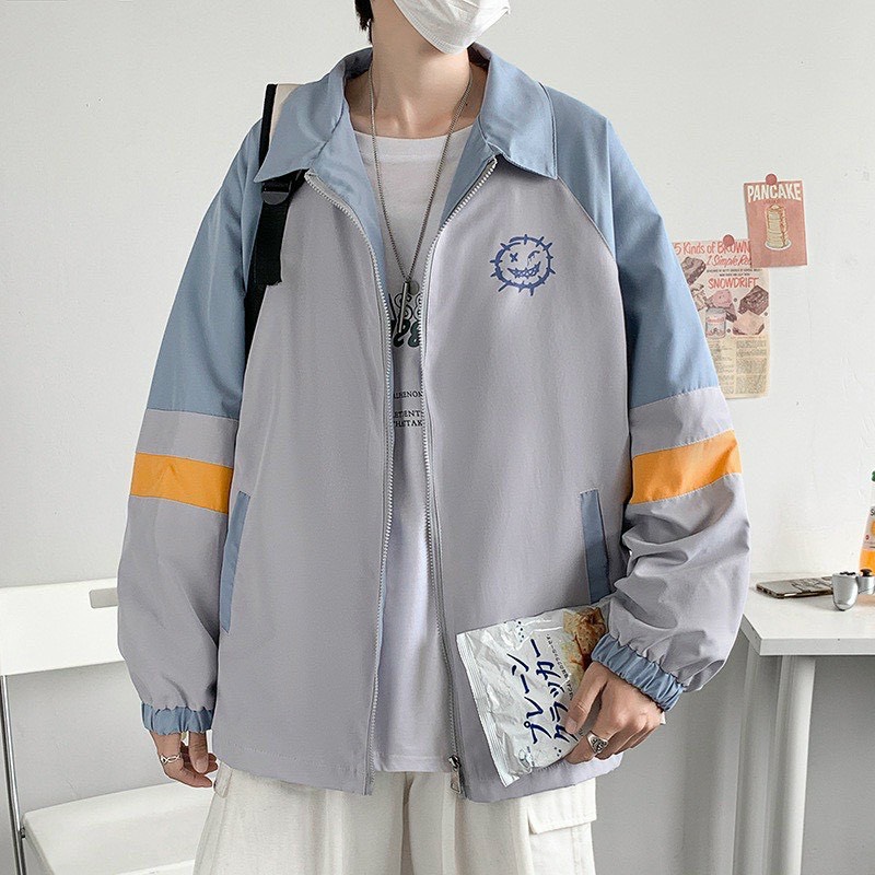 Áo khoác dù bomber kiểu cổ bẻ 2 lớp thêu logo thời trang nam nữ siu hot
