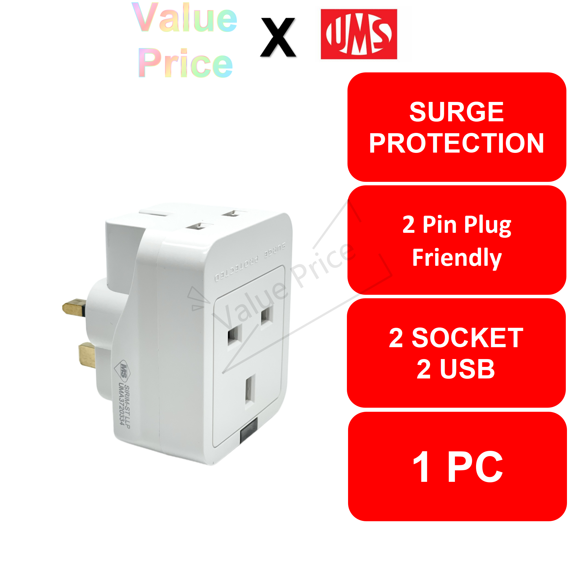 [SIRIM] UMS Multi Adapter Plug Surge Protection Surge Protector Plug Lazada