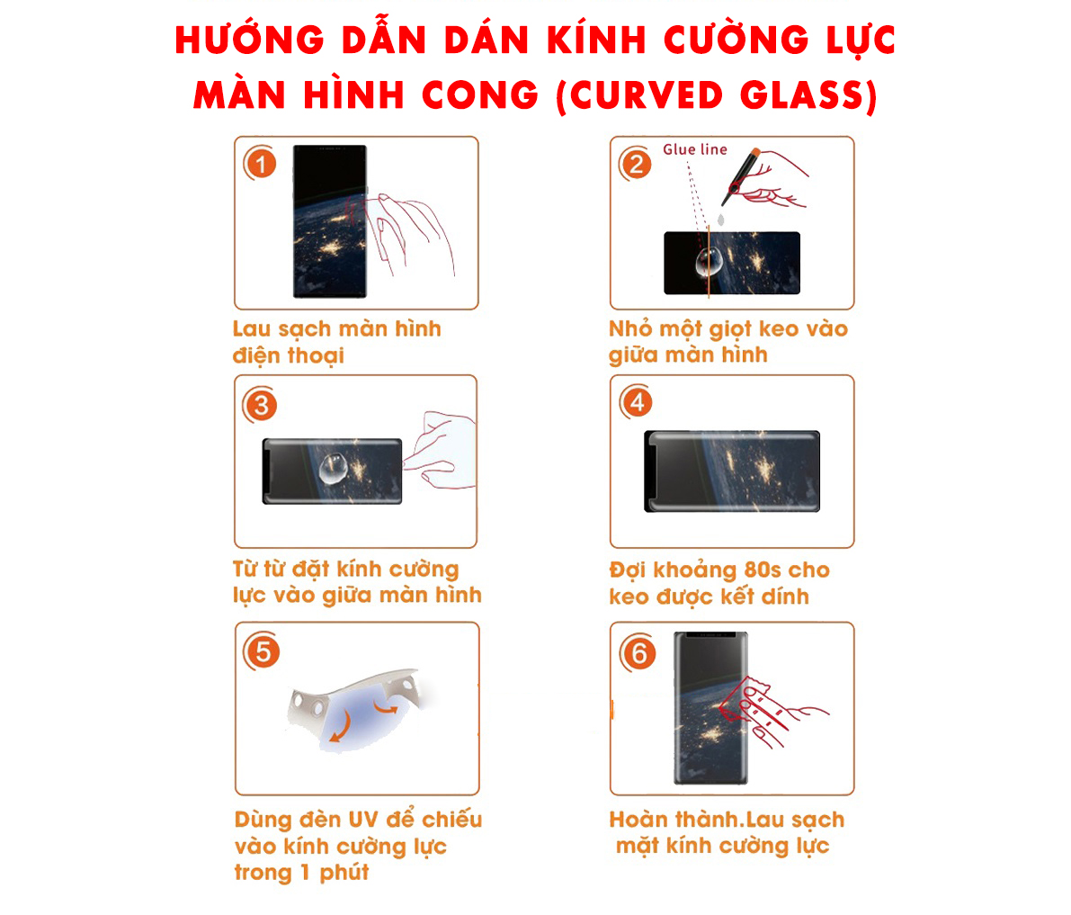 Kính cường lực Samsung Note 8 / Note 9 / Note 10 / Note 10Plus /Note 20 / Note 20 Ultra– Mỏng, độ cứng 9H, full keo UV
