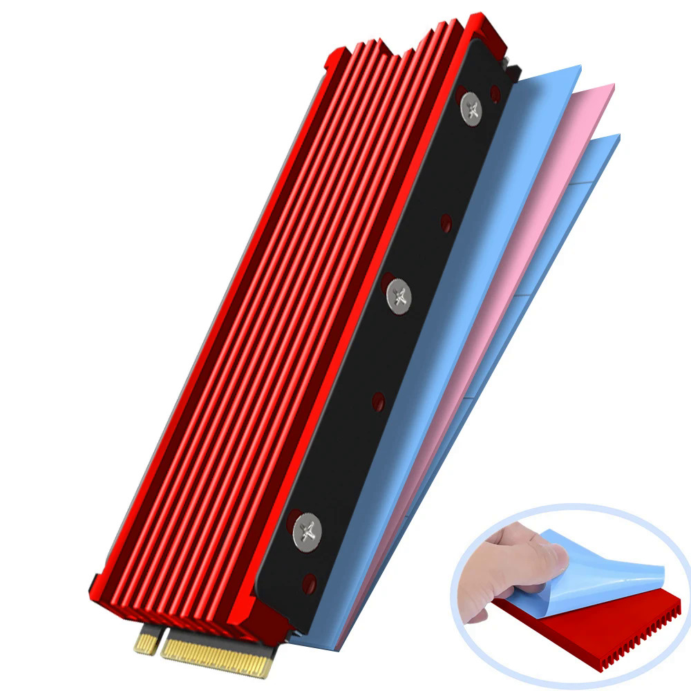M.2 2280 SSD heatsink support ps5 PC, jeyi NVMe ngff 2280 SSD double-sided heat sink cooling with thermal silicone pads cooler