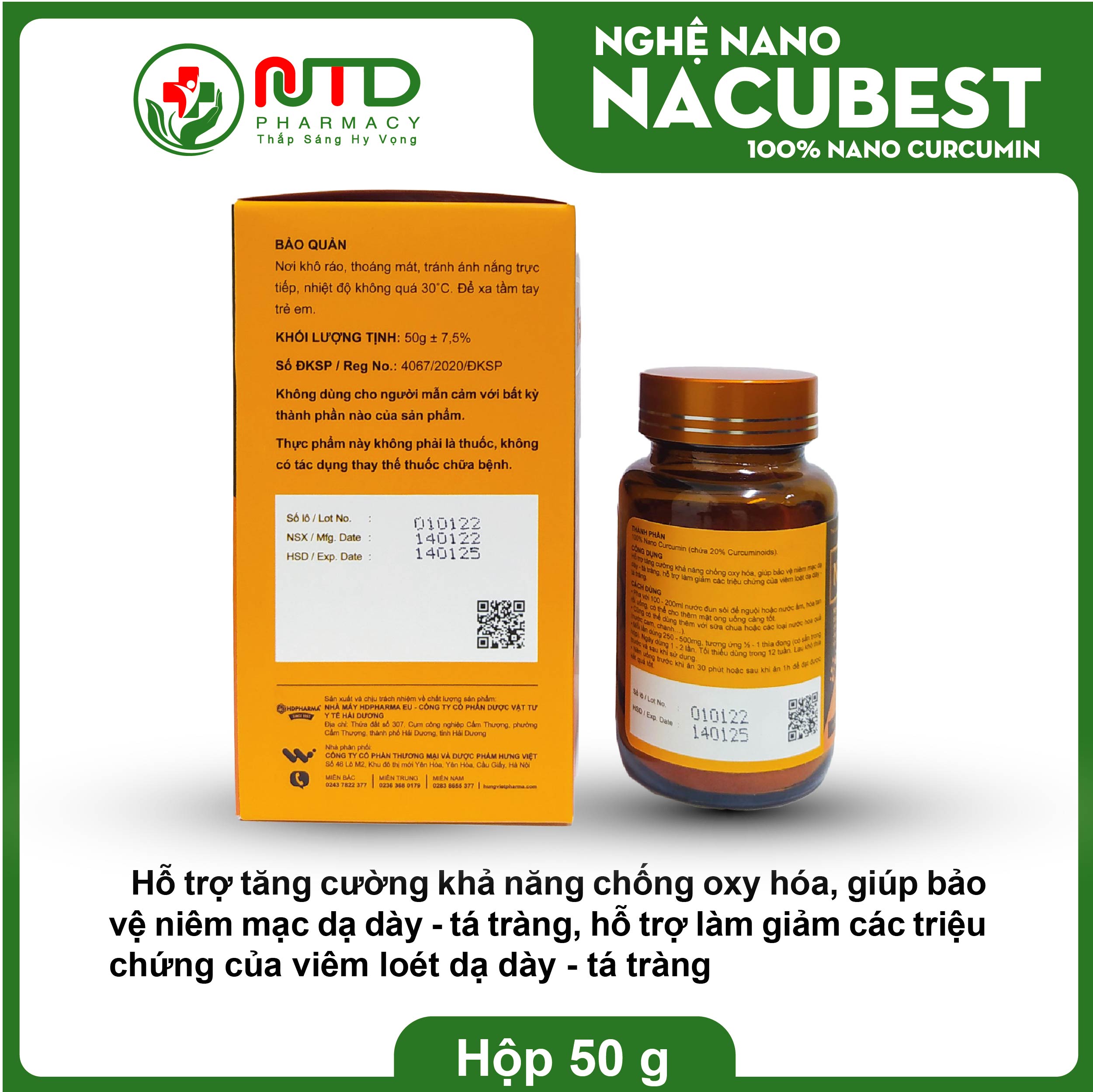 Nano Curcumin Nacubest Turmeric Powder 50g – Reduces Stomach Ulcers, Belching, Bloating, Indigestion