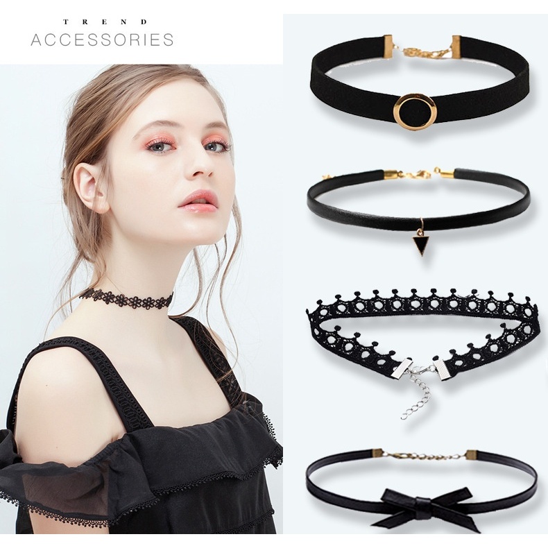 Set 5 vòng cổ choker ren màu đen gợi cảm cho nữ