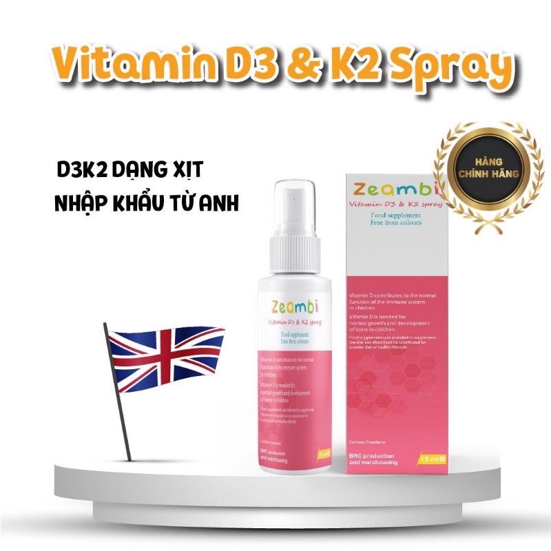 Vitamin D3K2 Zeambi Dạng Xịt Cho Bé 15ml