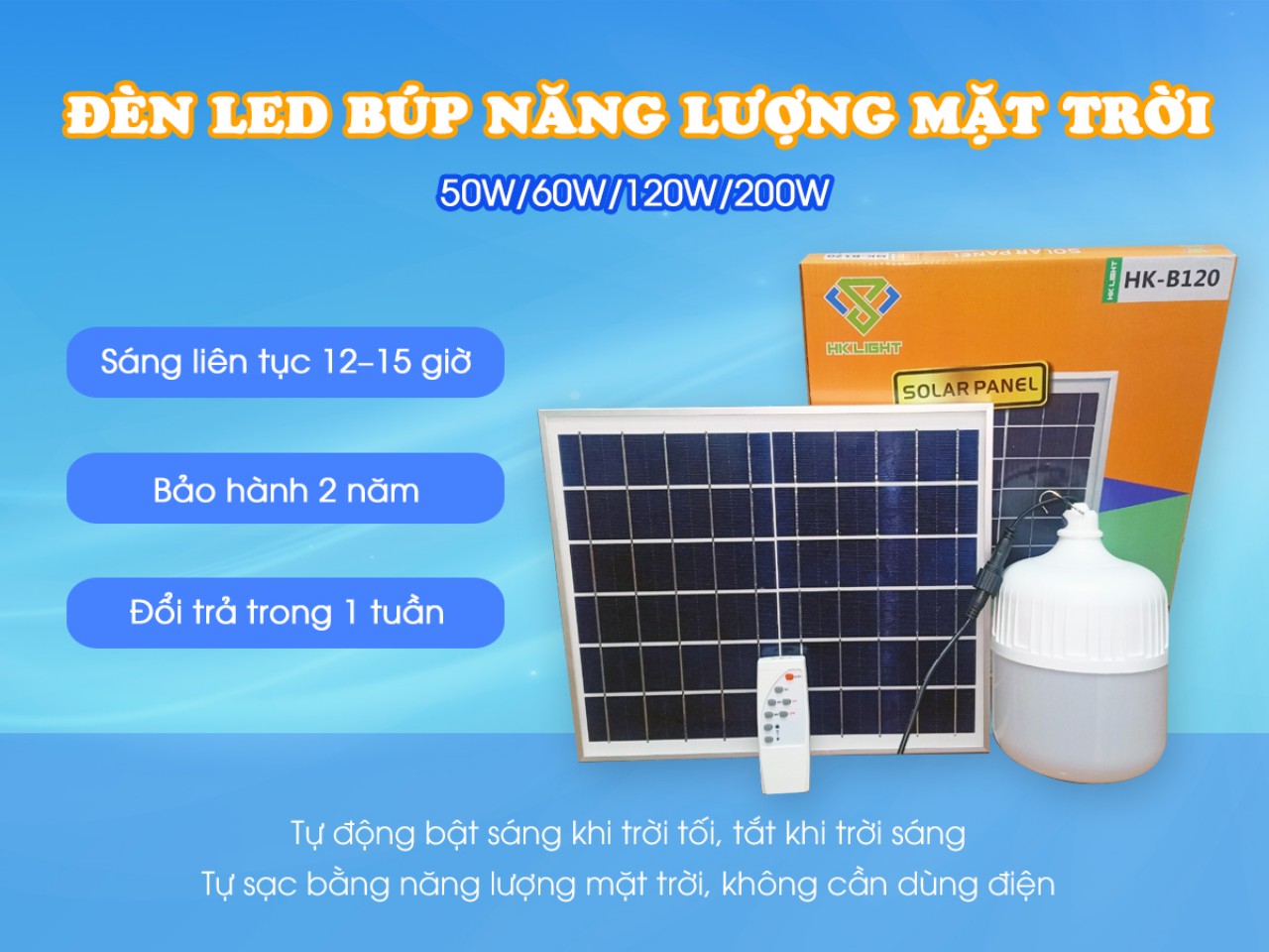 Đèn Led Búp năng lượng mặt trời HK 200w